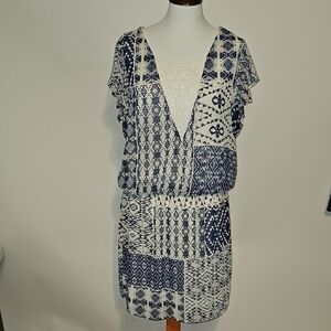 Bisou Bisou Geometric Print Lace V-Neck Dress, Sz 12